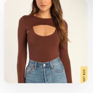 LULUS BROWN LONG SLEEVE BODYSUIT